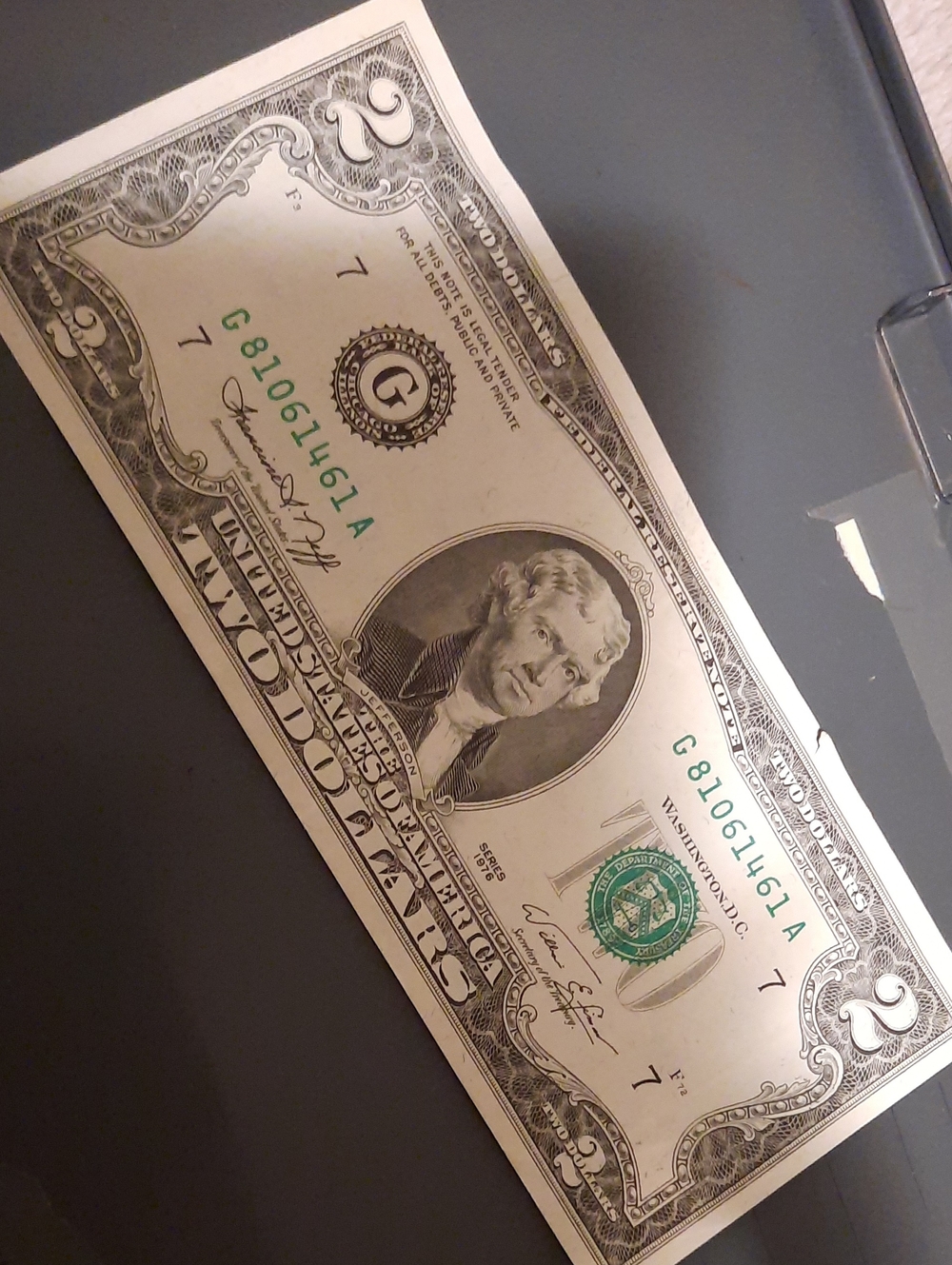 Collectible Two Dollars US Bill